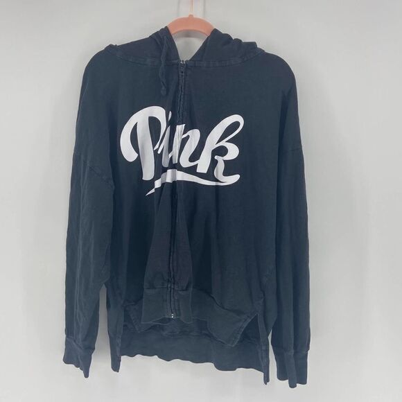 Pink Slate gray Logo Full Zip Hooded Sweatshirt comfy lounge womens large - Picture 1 of 4
